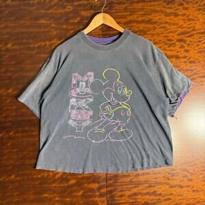90s Black Single Stitch Faded Chalk Boxy Mickey Tee M